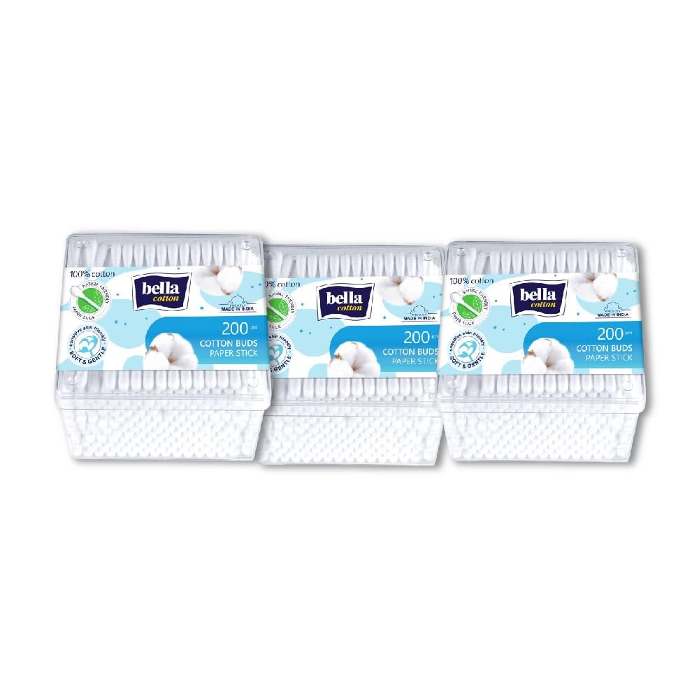 Bella Cotton Buds/Swabs - 200Pcs | Pack of 3 | 100% Cotton | Bio & Nature Friendly | Soft & Gentle : Amazon.in